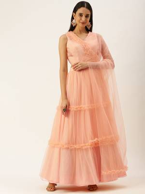 Ethnovogue Ready To Wear Baby Pink Organza Embroidered Lehenga Set 1