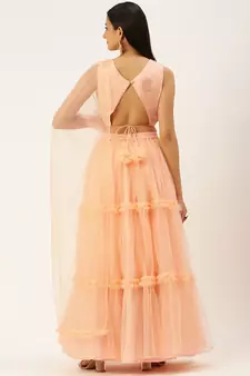 Ethnovogue Ready To Wear Baby Pink Organza Embroidered Lehenga Set