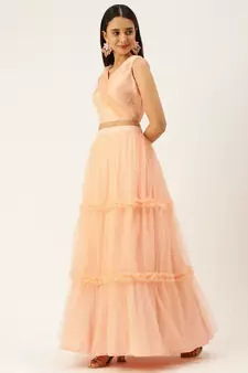 Ethnovogue Ready To Wear Baby Pink Organza Embroidered Lehenga Set