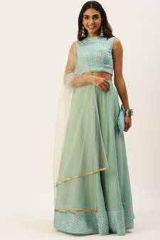 Ethnovogue Ready To Wear Multicolored Georgette Embroidered Lehenga Set