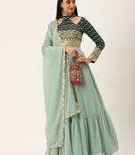 Ethnovogue Ready To Wear Dark Green Georgette Embroidered Lehenga Set