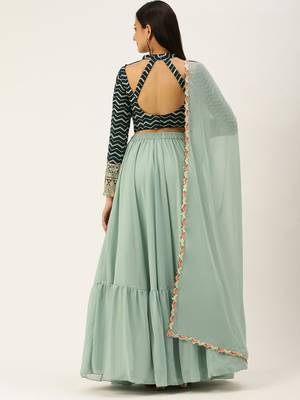 Ethnovogue Ready To Wear Dark Green Georgette Embroidered Lehenga Set 2