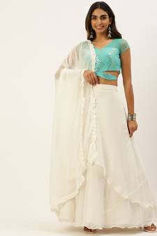 Ethnovogue Ready To Wear Green N White Sequins Embroidered Lehenga Set