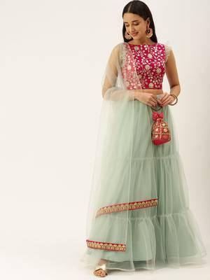 Ethnovogue Ready To Wear Pink Chinon Embroidered Lehenga Set 1