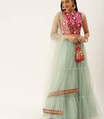 Ethnovogue Ready To Wear Pink Chinon Embroidered Lehenga Set