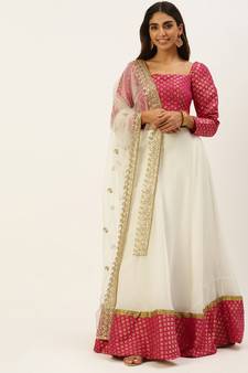 Ethnovogue Ready To Wear Pink Jacquard Art Silk Lehenga Set