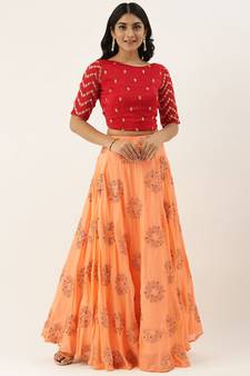 Ethnovogue Ready To Wear Peach Lehenga Set