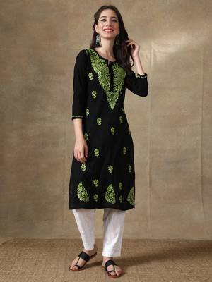Black embroidered cotton cotton-kurtis 1