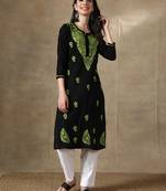 Black embroidered cotton cotton-kurtis
