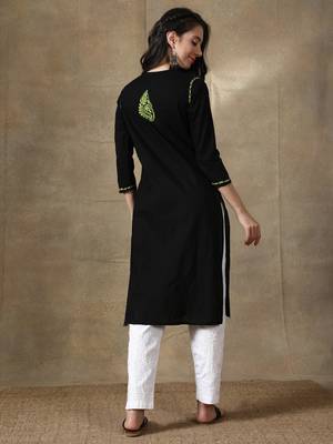Black embroidered cotton cotton-kurtis 2