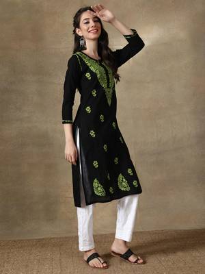 Black embroidered cotton cotton-kurtis 3