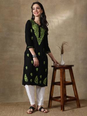 Black embroidered cotton cotton-kurtis 4