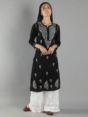 Black embroidered cotton cotton-kurtis 1