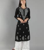 Black embroidered cotton cotton-kurtis