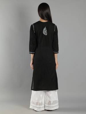 Black embroidered cotton cotton-kurtis 2