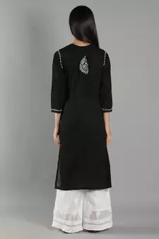 Black embroidered cotton cotton-kurtis