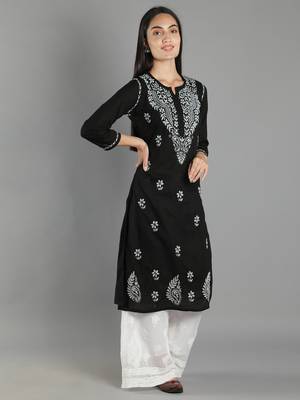 Black embroidered cotton cotton-kurtis 3