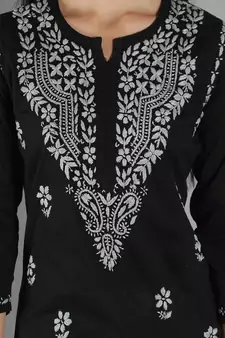Black embroidered cotton cotton-kurtis