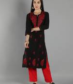 Black embroidered cotton cotton-kurtis