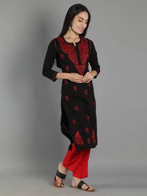 Black embroidered cotton cotton-kurtis 2