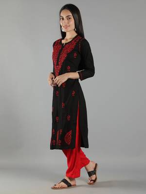 Black embroidered cotton cotton-kurtis 3