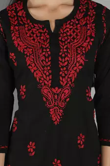 Black embroidered cotton cotton-kurtis