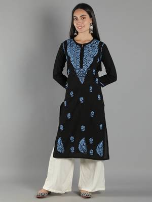 Black embroidered cotton cotton-kurtis 1
