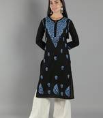 Black embroidered cotton cotton-kurtis
