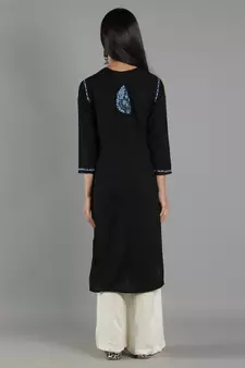 Black embroidered cotton cotton-kurtis