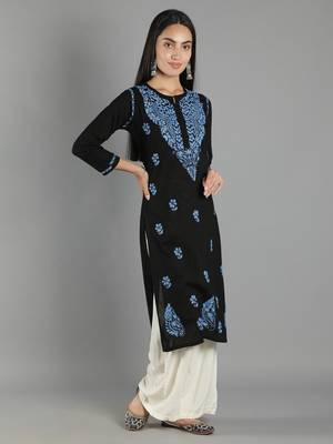 Black embroidered cotton cotton-kurtis 3