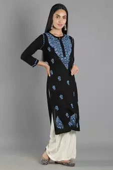 Black embroidered cotton cotton-kurtis