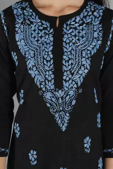 Black embroidered cotton cotton-kurtis