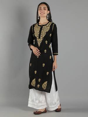 Black embroidered cotton cotton-kurtis 1