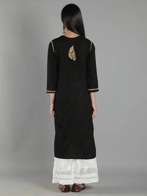 Black embroidered cotton cotton-kurtis 2