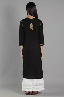 Black embroidered cotton cotton-kurtis