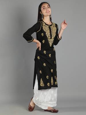 Black embroidered cotton cotton-kurtis 3