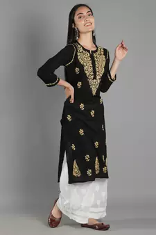 Black embroidered cotton cotton-kurtis