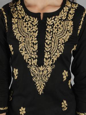 Black embroidered cotton cotton-kurtis 4