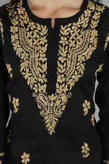 Black embroidered cotton cotton-kurtis