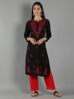 Black embroidered cotton cotton-kurtis 1