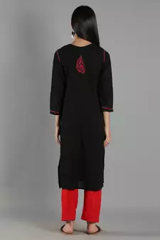 Black embroidered cotton cotton-kurtis