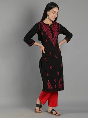 Black embroidered cotton cotton-kurtis 3