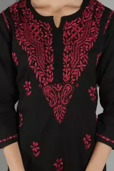 Black embroidered cotton cotton-kurtis