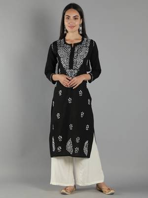 Black embroidered cotton cotton-kurtis 1