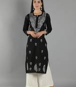 Black embroidered cotton cotton-kurtis