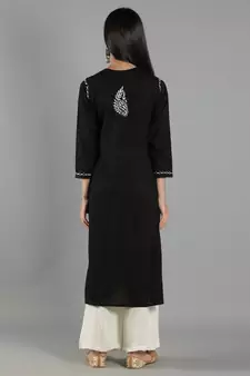 Black embroidered cotton cotton-kurtis
