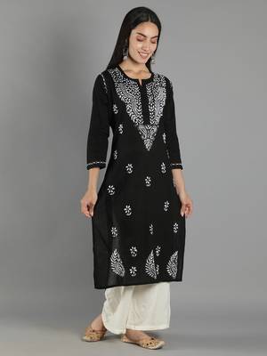 Black embroidered cotton cotton-kurtis 3