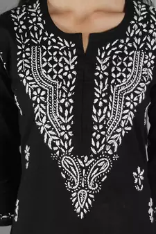 Black embroidered cotton cotton-kurtis