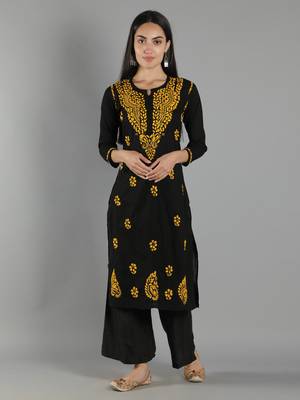 Black embroidered cotton cotton-kurtis 1