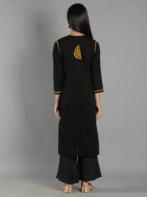 Black embroidered cotton cotton-kurtis 2